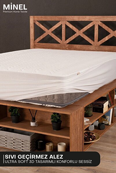 Minel Ev Tekstil %100 Su Sıvı Geçirmez Yatak Koruyucu Alez Full Kenar Pamuklu Tek - Çift Kişilik Çarşaf Fitted Sessiz