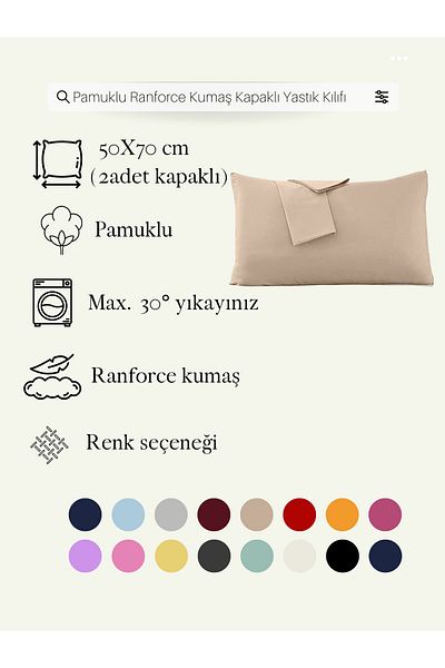 EVA 2 Pieces Anthracite Colored Cotton Ranforce Pillow Case - 50x70 Cm with Cover