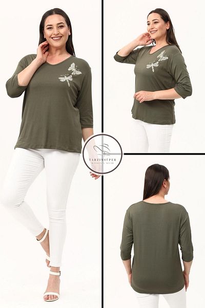tarzımsüper Plus Size New Season Casual Flexible Comfort Μοντέλο με κέντημα πεταλούδας Μοτίβο με μισό μανίκι Mother 4 Seasons Μπλούζα