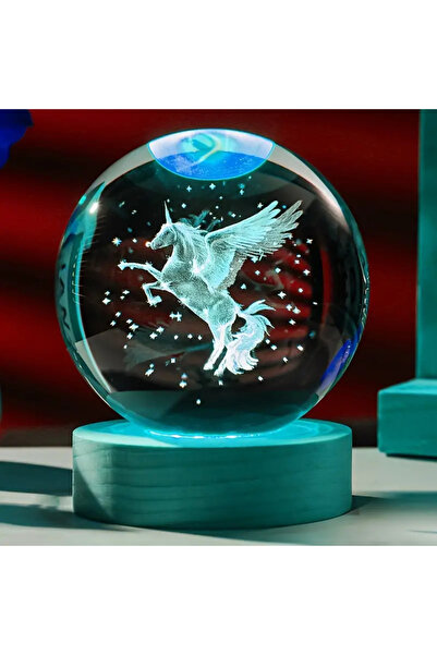 hediyesahibi Kişiye Özel Büyük Boy Işıklı Ahşap Kaideli Kanatlı At Temalı Cam...