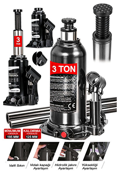 PROXTECH Profesyonel 3TON Portatif Hidrolik Kaynaklı Şişe Kriko Hidrolik Şişe...