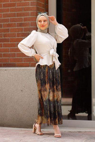 meqlife Front Tie Blouse - Beige