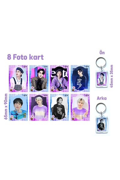Güneş Kırtasiye Bts Yoongi 8 τεμαχίων φωτοκάρτα + σετ μπρελόκ