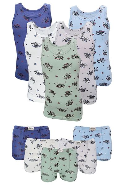 Onurel Boy's 5 Pack Mixed Color Airplane Printed Lycra Undershirt Boxer Set