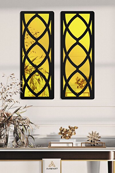 AHWART Pleksi Aynalı Mdf 2'li Duvar Penceresi Geometrik Model