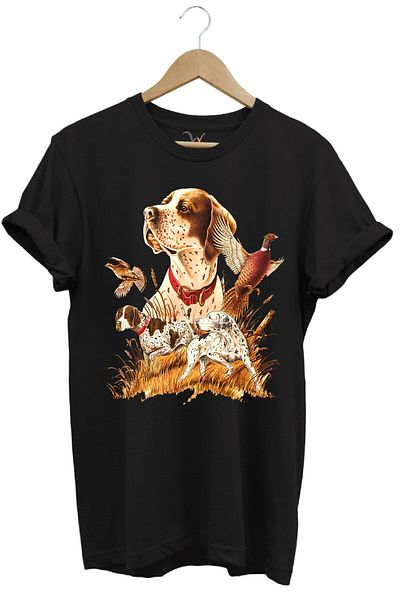WİDİ Tricou negru cu model de vânătoare pentru câine de vânătoare British Pointer Setter Pheasant Wilderness Printed Regular Fit