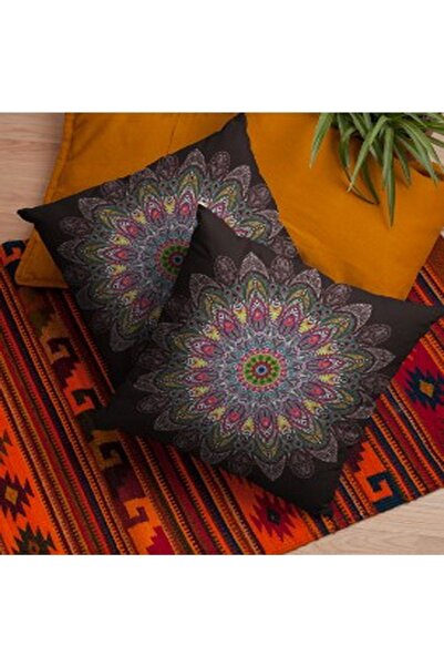 ALAMODECOR Set de 2 huse de pernă cu model de mandala florală decorativă africană colorată | Fete de pernă duble cu imprimeu