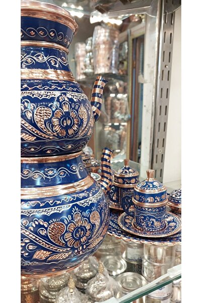 Bakır Center Çeyiz Seti 2'li Set Bakır Fincan Takımı 2 Kişilik & Bakır Çaydanlık Türk Kahvesi Bakır Kahve Takımı