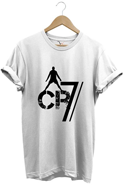 WİDİ Tricou alb Ronaldo Cr7 cu tematică fotbal, cu croiala normală, 100% bumbac