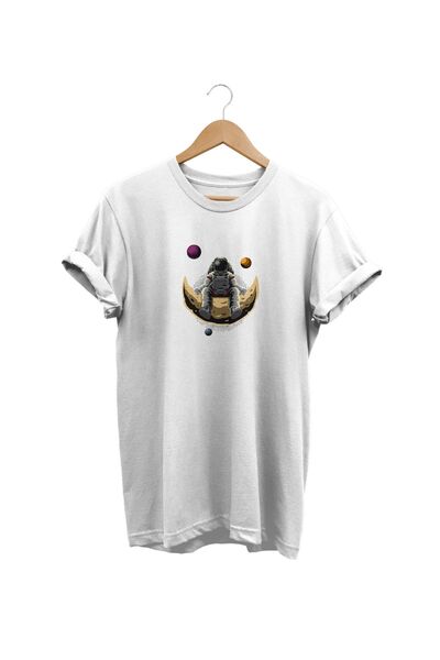 WİDİ Astronaut Štampano Beli T-shirt