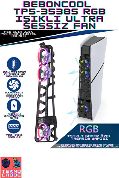 beboncool Tp5-3538s Ps5 Slim Disk/ps5 Slim Dijital/ps5 Pro Uyumlu Rgb Arka Soğutucu Fan