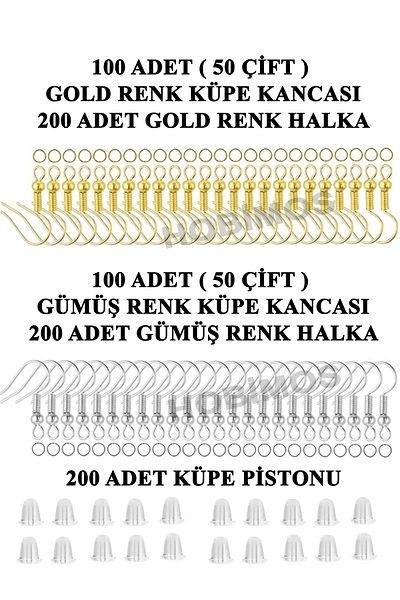 Hobimos 2 Colors 800 Pieces Earring Set - Earring Hook, Plunger and Hoop