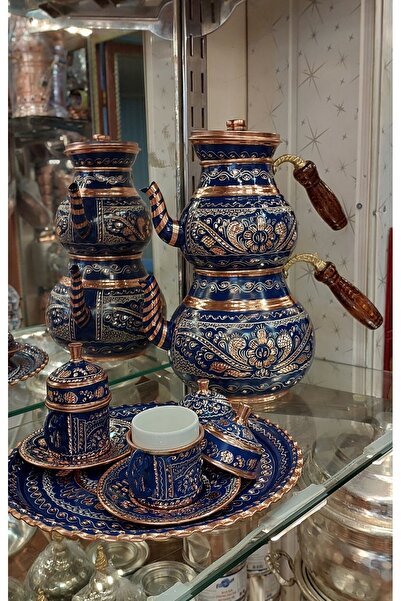 Bakır Center Çeyiz Seti 2'li Set Bakır Fincan Takımı 2 Kişilik & Bakır Çaydanlık Türk Kahvesi Bakır Kahve Takımı