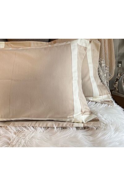 Silkarea غطاء وسادة من الساتان القطني 100% موديل أكسفورد من Unlimits - بيج داكن/إكرو