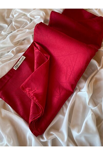 Balamony Kırmızı Çizgi Desen Parlak Jakar Şal