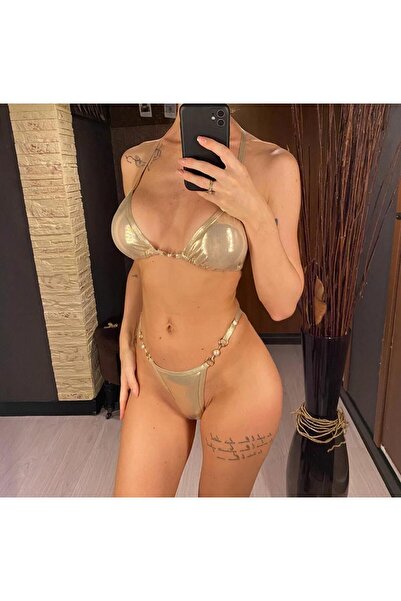 DESİGNEDBYD Kadın İnci Aksesuarlı  Bikini Takımı 2 Parça Bikini Set Beach