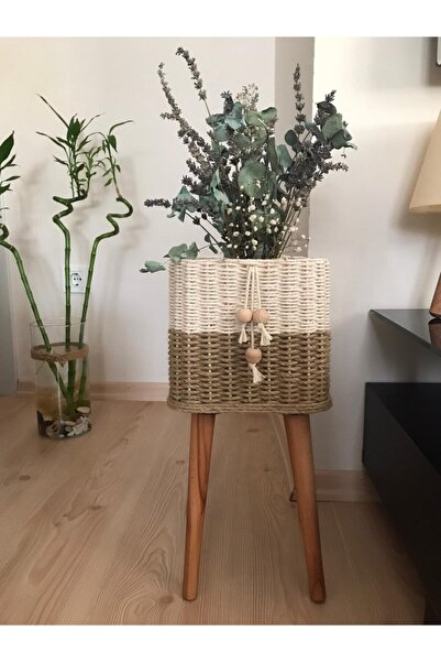 Genel Markalar Hasır Çiçeklik Ayaklı Sepet Saksı