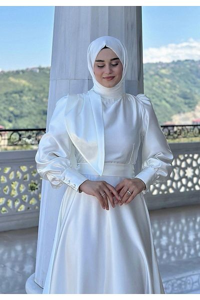 Azeem Faraz Satin Hijab Evening Dress - Graduation and Prom Evening Dress