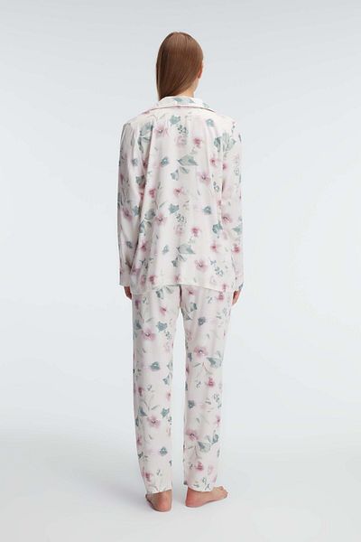 Anıl 11310 Home Wear Sleeve V-neck Women's Viscose Flower Patterned Summer Woven Regular Waist Pajamas Set