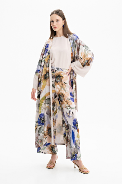 Aker Saten Desenli Kimono