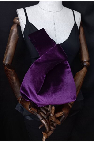 es moda shop Χειροποίητη βελούδινη τσάντα με κόμπο Felicia μωβ