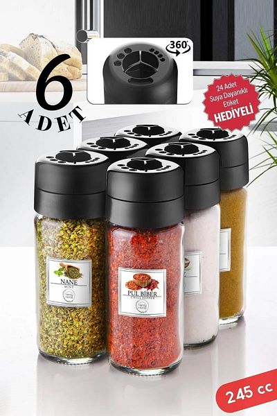 Open Home Concept 6 Pieces Star Spice Rack Set - with Rotating Lid, Three Stages 245 Cc