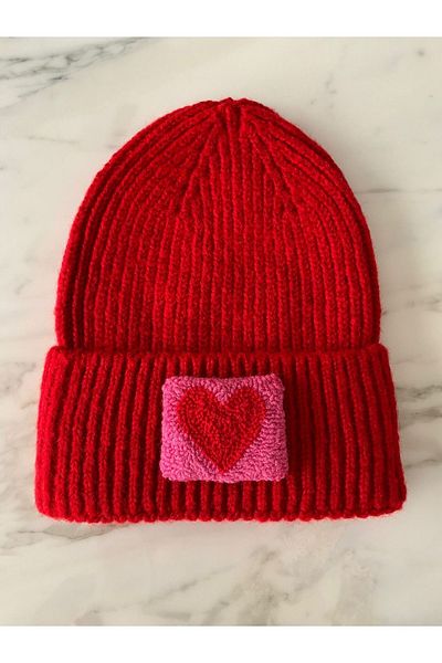 byebruketenci Red Wool Beret Pink Red Heart Punch Luxury Hat