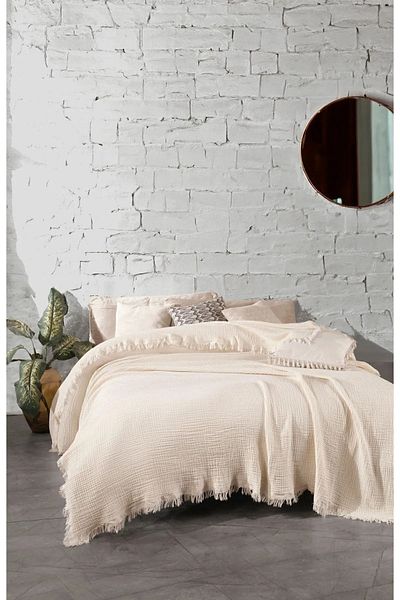 OTEXSA Ecru Muslin Single Bedspread - 4 Layers, 160X200Cm Pike