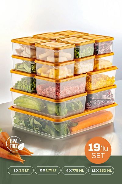 Vienev 19-Piece Orange Microwavable Refrigerator Organizer - Freeze Storage Container