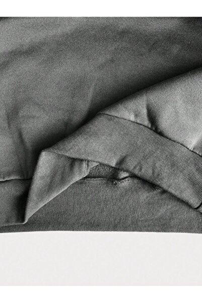 Deocept Unisex V-Yaka Kapüşonlu Basic Kol Baskılı Oversize Swetshirt