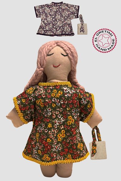 Uretti Selin 8435 Floral Patterned Spare Dress with Double Bag, for Doll, 32cm - Purple / Green
