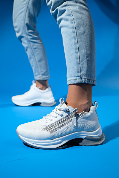 LuviShoes Pantofi sport OUDE, albi, cu fermoar, cu talpă groasă