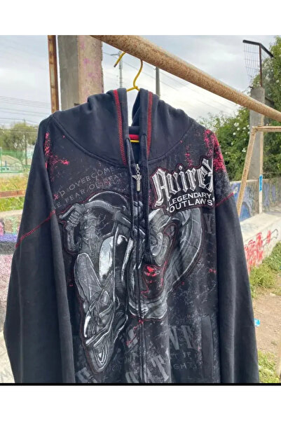 Köstebek Legendary Outlaws Cyber Grunge Gotik Fermuarlı Kapüşonlu Sweatshirt