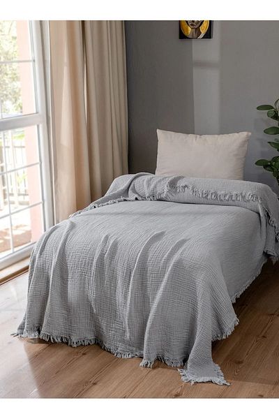 OTEXSA Light Gray Single Muslin Bedspread - Pike (160X200Cm)