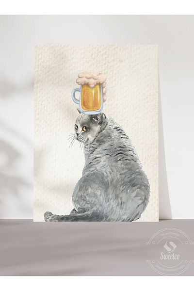 Sweetco Αφίσα Beer & Cat χωρίς πλαίσιο |   Αφίσα μπύρας & γάτας
