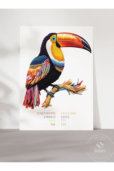 Sweetco Çerçevesiz Poster Toucan And Lucky Numbers | Tukan Kuşu Ve Sayı Sekansları Posteri