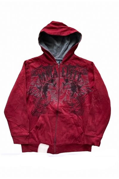 Köstebek Gothic Skull Patterned Zippered Hooded Sweatshirt
