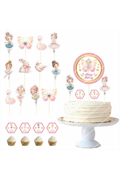 SİYAH PARTİ EVİ Cake and Decoration Set for Ballerina Birthday
