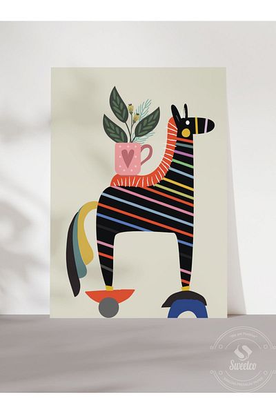 Sweetco Πολύχρωμη αφίσα Zebra χωρίς πλαίσιο |   Πολύχρωμη αφίσα Zebra
