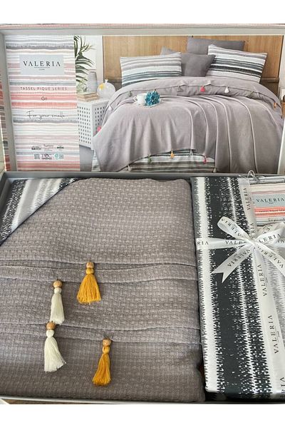Sudemhome 4 Piece Gray Tasseled Double Pique Set