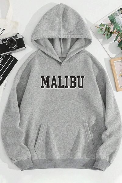 qavnas Γκρι Malibu πλεκτό ύφασμα Unisex φούτερ 2 σχοινιών - Raised