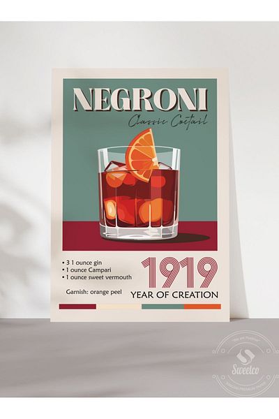 Sweetco Αφίσα Negroni Cocktail - Χωρίς πλαίσιο, Σχέδιο Κουζίνας Μπαρ Κουζίνας
