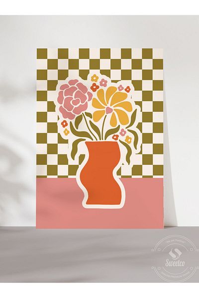 Sweetco Ρετρό Βάζο - Μποτανική Αφίσα Λουλουδιών, Σχέδιο χωρίς πλαίσιο
