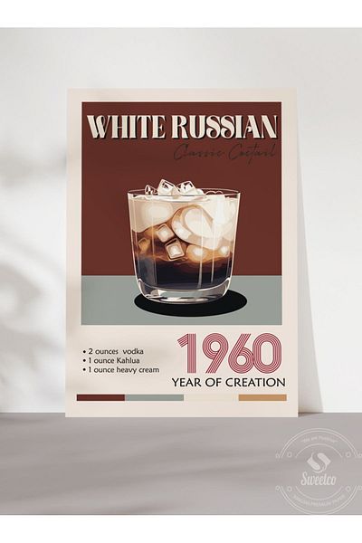 Sweetco Λευκή ρωσική αφίσα χωρίς πλαίσιο |   Αφίσα Cocktail Cocktail Kitchen Bar