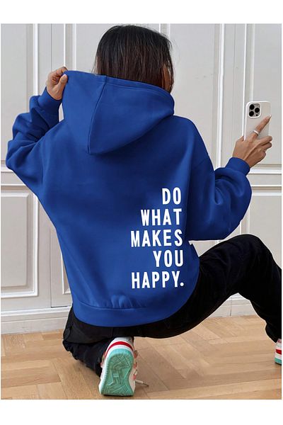qavnas Do You Unisex 2Ip Raised Sax-Blue Knitted Sweatshirt