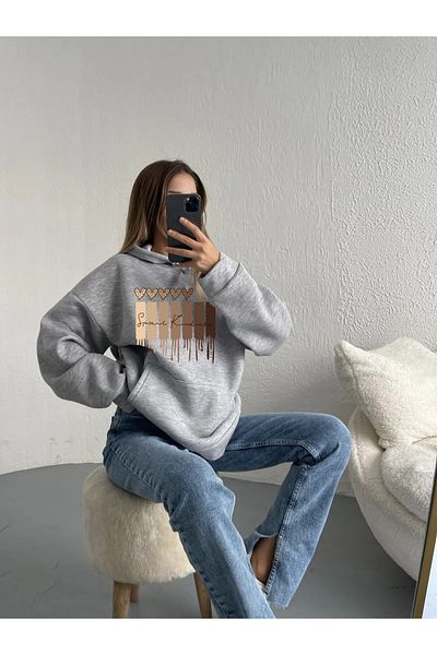 qavnas Unisex Πλεκτό φούτερ με γκρι λεοπάρ μοτίβο - 2 σχοινί