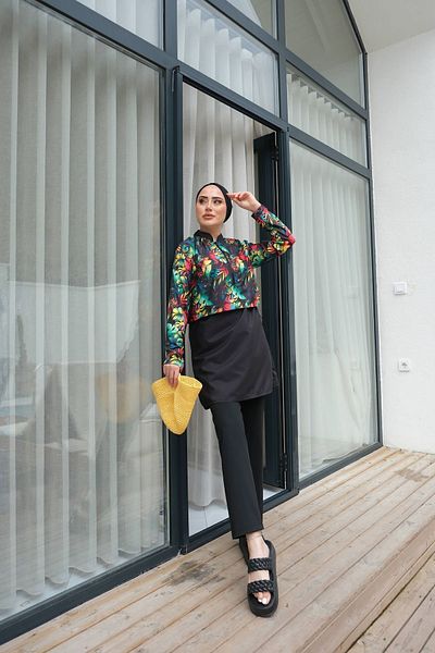 lurex moda Μισό ψηφιακό εμπριμέ Hijab μαγιό