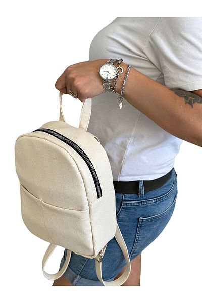 Vip Home Concept Beige Faux Leather Mini Women's Backpack - Vip Home Bags