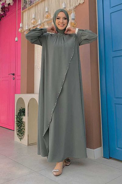 Bym Fashion Mint Plus Size Pearl Dress - 3879-1, Cross Piece Look