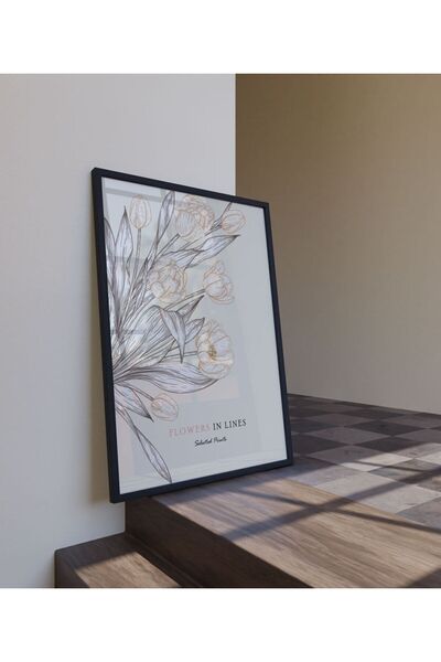 Sweetco Flowers in Lines No1 Çerçevesiz Poster | Çizgi Çiçekler No1 Poster